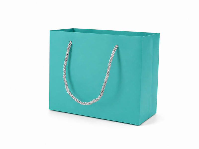 jewelry gift bags - 24-Pack Tiffany Blue Paper Gift Bags with Rope Handles 7.75 3.5 6.25 in SB21-T front view