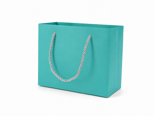 jewelry gift bags - 24-Pack Tiffany Blue Paper Gift Bags with Rope Handles 7.75 3.5 6.25 in SB21-T front view