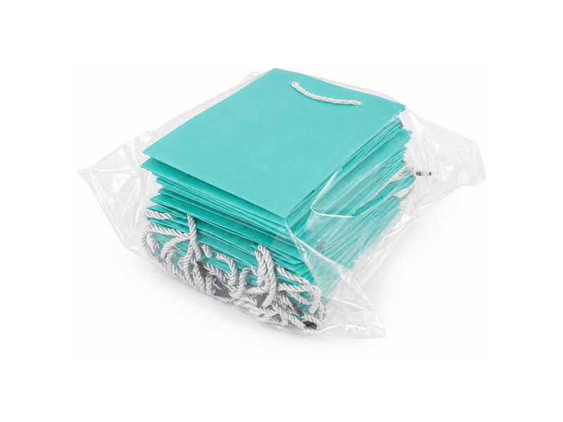 jewelry gift bags - 24-Pack Tiffany Blue Paper Tote Gift Bags with Rope Handles 6.25 3.5 7.75 in SB20-T detail view