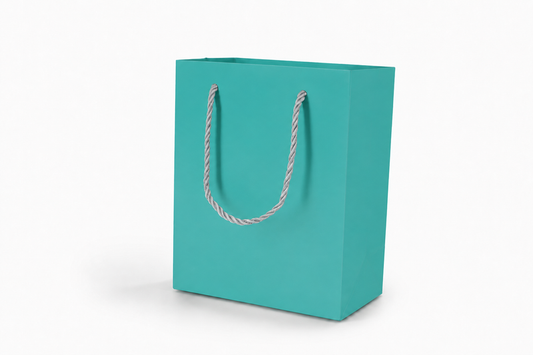 jewelry gift bags - 24-Pack Tiffany Blue Paper Tote Gift Bags with Rope Handles 6.25 3.5 7.75 in SB20-T front view