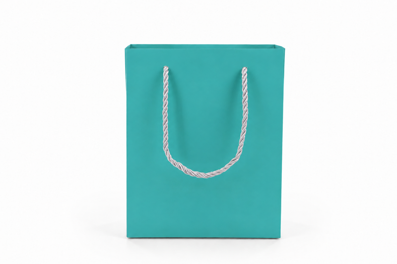 jewelry gift bags - 24-Pack Tiffany Blue Paper Tote Gift Bags with Rope Handles 6.25 3.5 7.75 in SB20-T side view