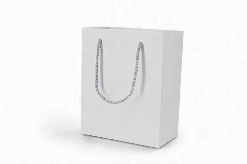 jewelry gift bags - 24-Pack White Jewelry Packaging Bags with Rope Handles 6.25 3.5 7.75 in SB20-W front view