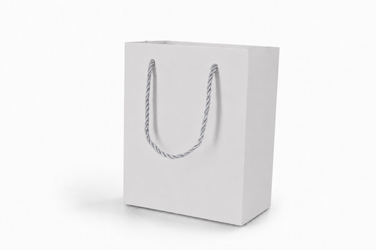 jewelry gift bags - 24-Pack White Jewelry Packaging Bags with Rope Handles 6.25 3.5 7.75 in SB20-W front view