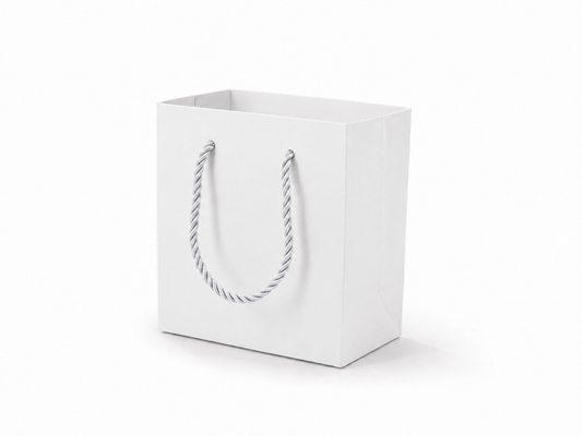 jewelry gift bags - 24-Pack White Mini Paper Gift Bags with Rope Handles 4.75 2.75 5 in SB19-W front view