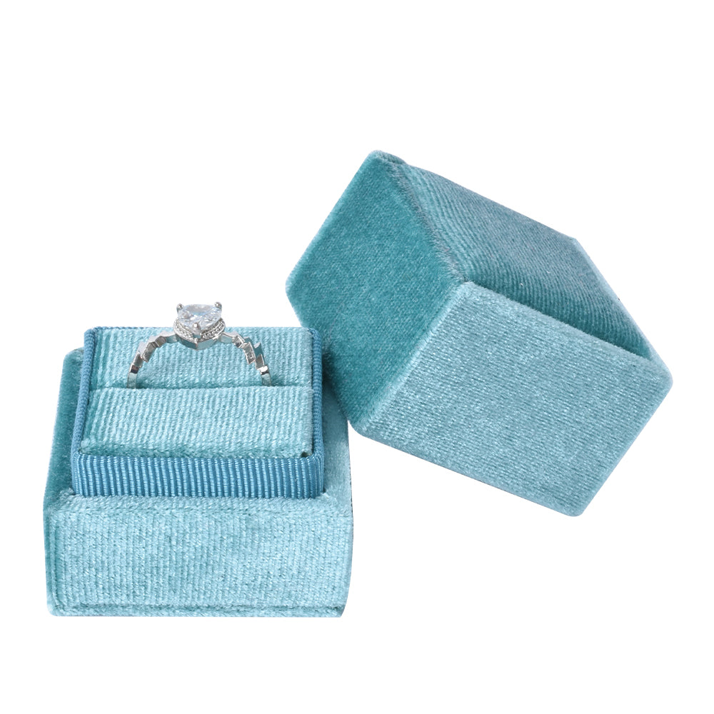 Light Blue Square Single Velvet Ring Box, product view 1