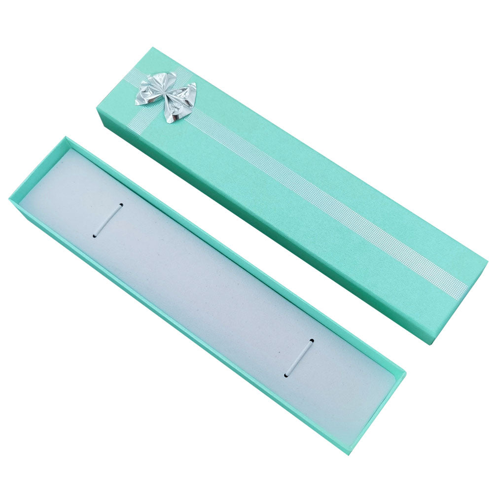 Lake Blue ribbon paper bracelet jewelry gift box, open interior view