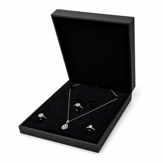 necklace box - 3pcs Black Champagne PU Necklace Boxes P06N1-BK BK front view