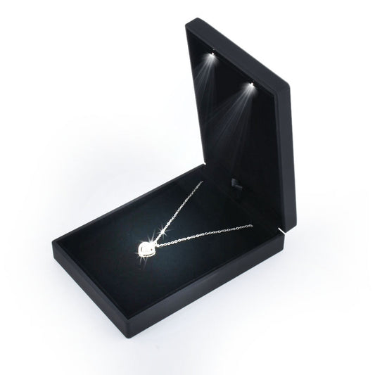 necklace box - 12PCS Black Small LED Light Necklace Boxes LB30N1-BK front view