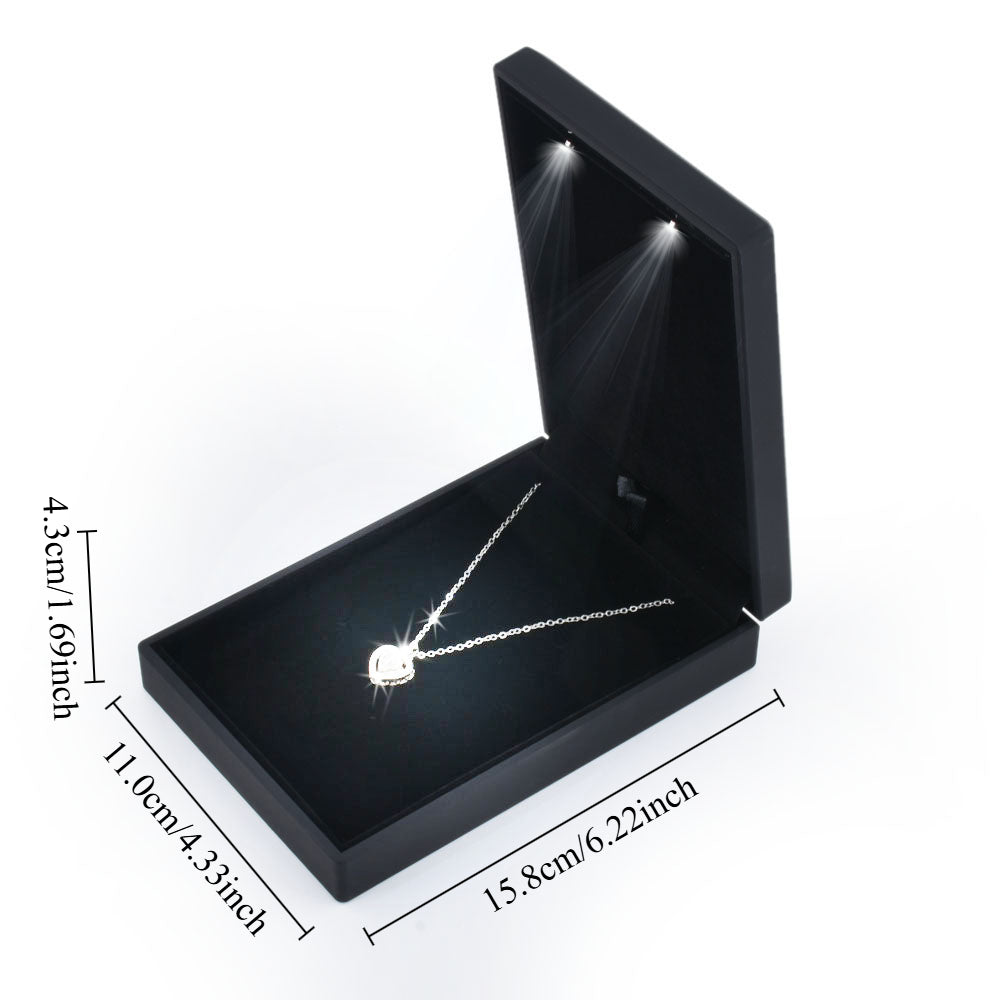 necklace box - 12PCS Black Small LED Light Necklace Boxes LB30N1-BK open view