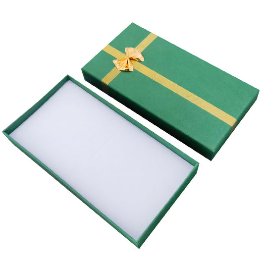 necklace box - 12-Piece Green Ribbon Paper Necklace Gift Boxes B0936-G front view