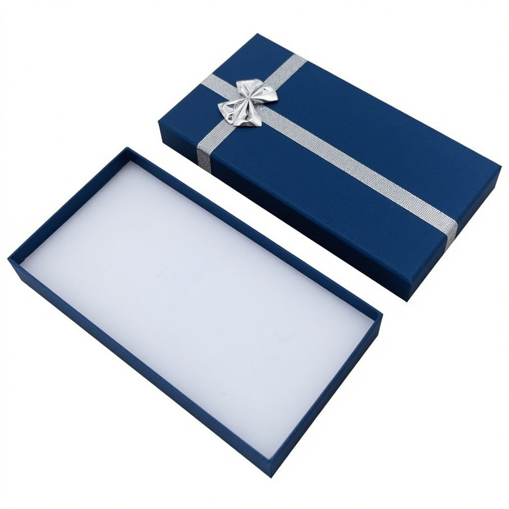 necklace box - 12-Piece Navy Blue Ribbon Paper Necklace Gift Boxes B0936-B front view