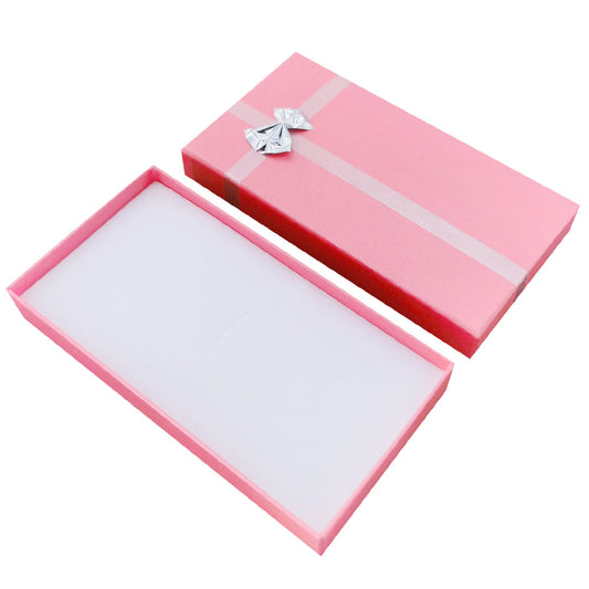 necklace box - 12-Piece Pink Ribbon Paper Necklace Gift Boxes B0936-P front view