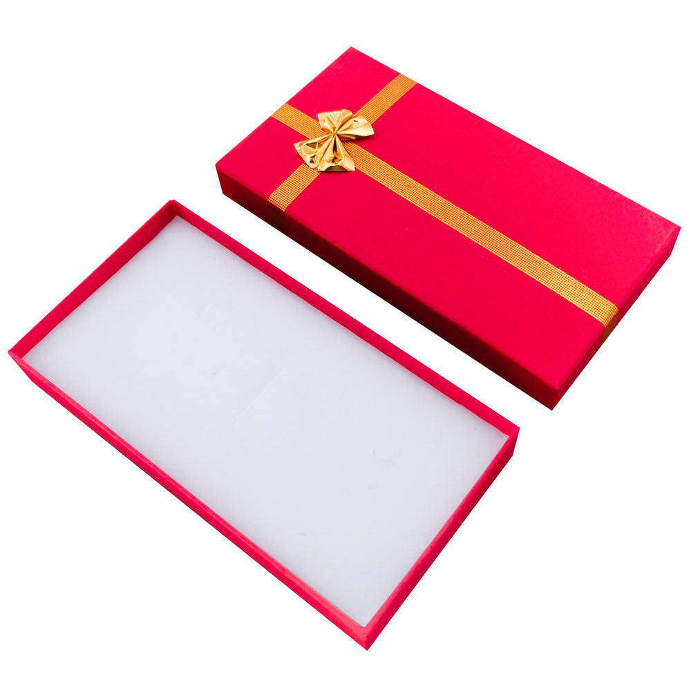 necklace box - 12-Piece Red Ribbon Paper Necklace Gift Boxes B0936-R front view