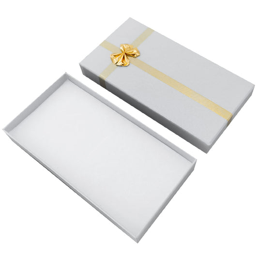 necklace box - 12-Piece Silver Gray Ribbon Paper Necklace Gift Boxes B0936-SL front view