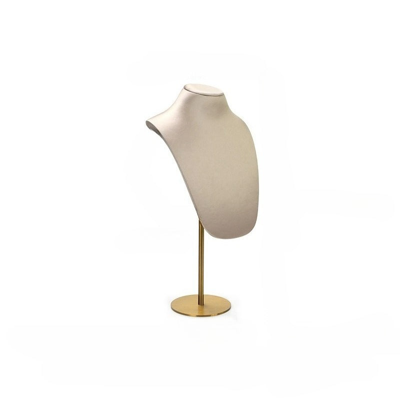 necklace display - Beige Gold Velvet Metal Display Stand Necklaces C02916 open view