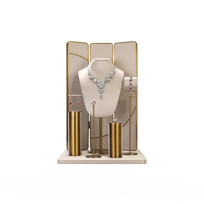 necklace display - Beige Gold Velvet Metal Display Stand Necklaces C02916 product view 13