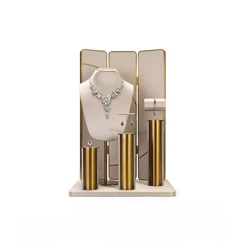 necklace display - Beige Gold Velvet Metal Display Stand Necklaces C02916 product view 14