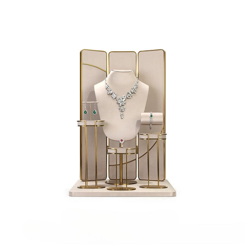 necklace display - Beige Gold Velvet Metal Display Stand Necklaces C02916 product view 15