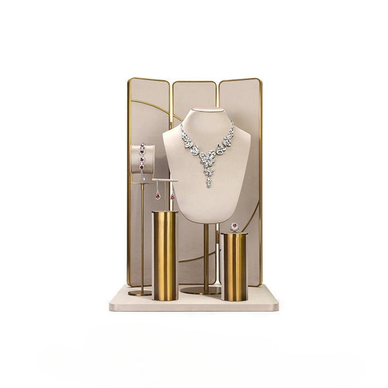 necklace display - Beige Gold Velvet Metal Display Stand Necklaces C02916 product view 16