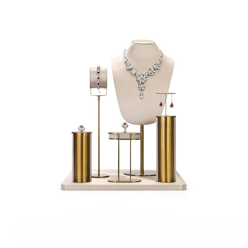 necklace display - Beige Gold Velvet Metal Display Stand Necklaces C02916 product view 18
