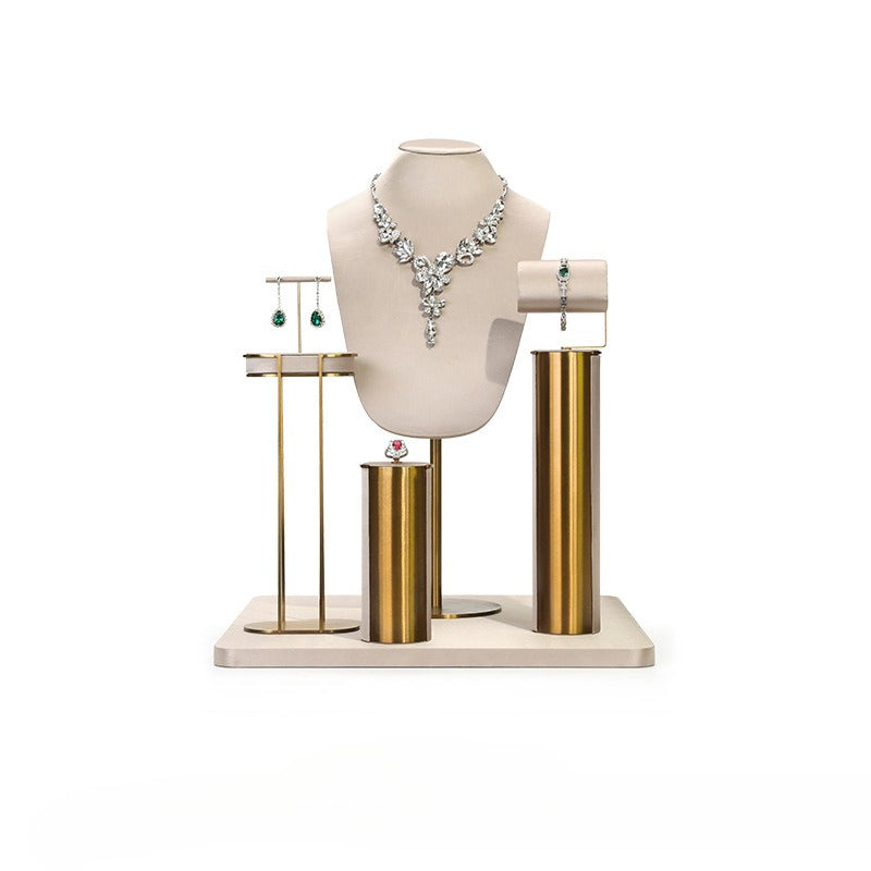 necklace display - Beige Gold Velvet Metal Display Stand Necklaces C02916 product view 19