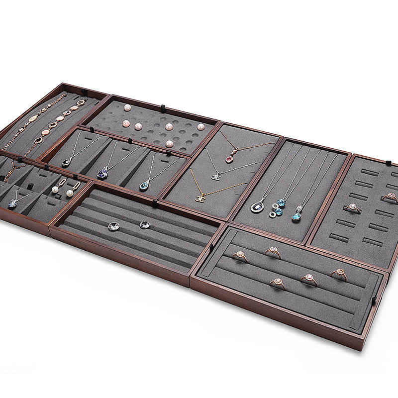 necklace display - Custom Black Walnut Wood Jewelry Display Trays for Rings and Necklaces C03036 side view