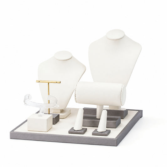necklace display - Custom Ivory Necklace Bust Jewelry Counter Display Set CJD025 front view