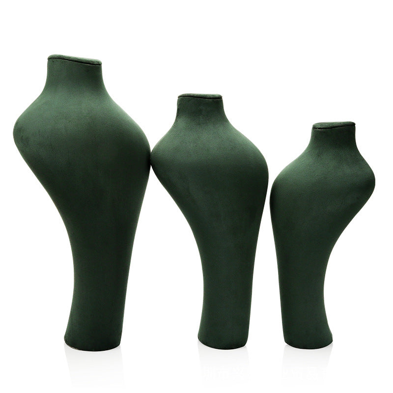 necklace display - 3pcs Green Velvet Necklace Display Bust Stand C00766 open view