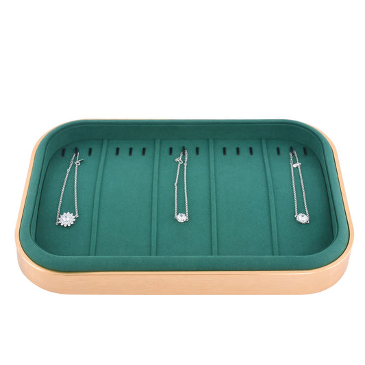 necklace display - Gold Green Metal Suede Necklace Display Tray T03N1-GL G front view