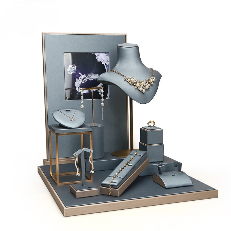 necklace display - Gray Blue Display Stand Necklace Bust C02739 front view
