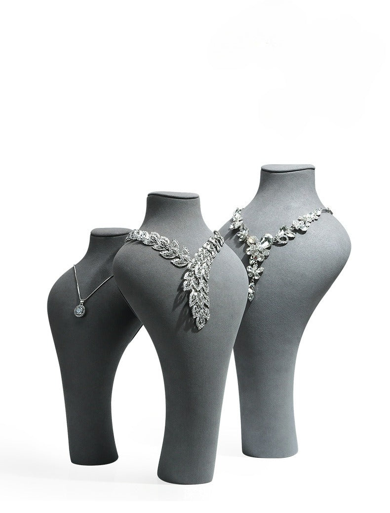 necklace display - Gray Microfiber Display Stand Necklace Holder C01385 front view