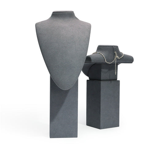 necklace display - Gray Microfiber Necklace Display Bust Stand C00772 open view
