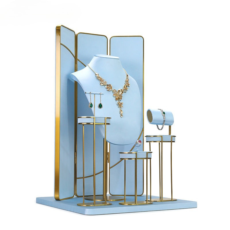necklace display - Blue Gold Display Stand Necklace Bust C02719 front view