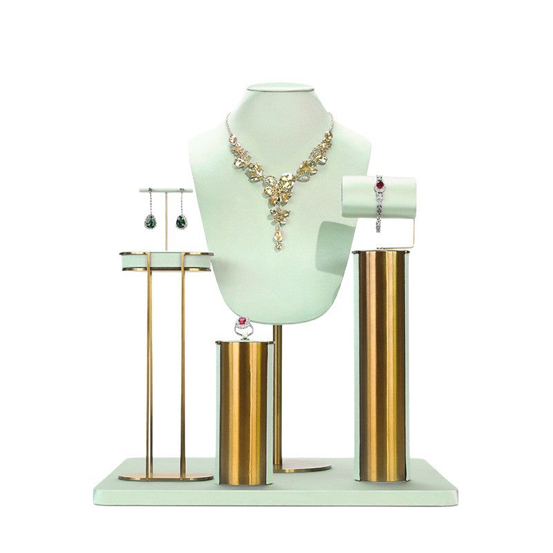 necklace display - Green Gold Velvet Metal Display Stand Necklaces C02936 front view