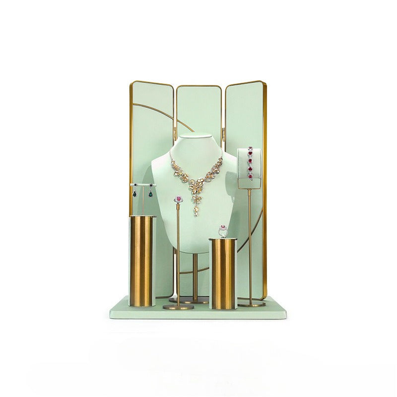 necklace display - Green Gold Velvet Metal Display Stand Necklaces C02936 product view 13