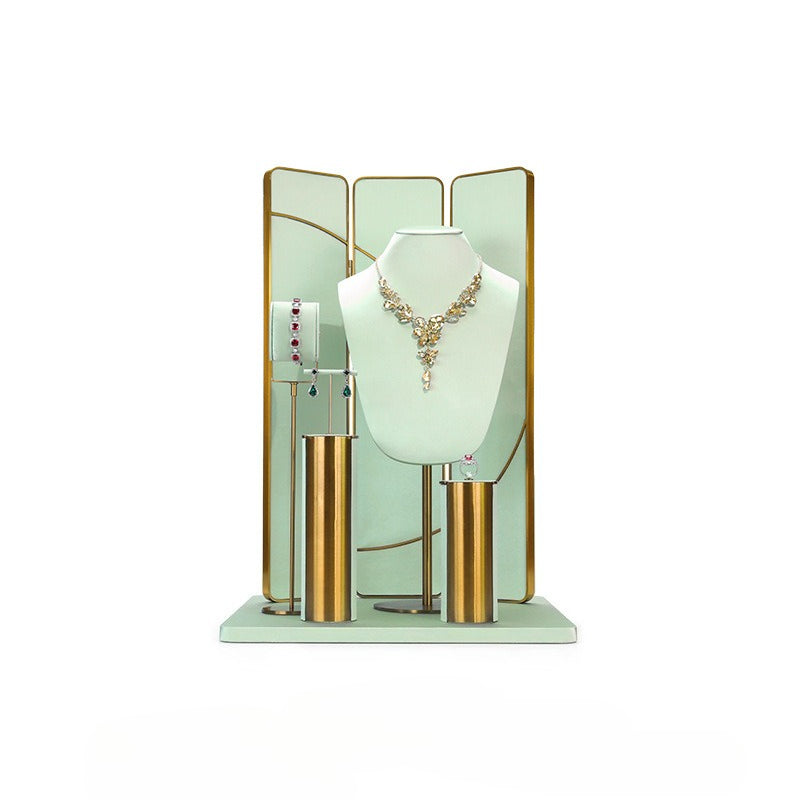 necklace display - Green Gold Velvet Metal Display Stand Necklaces C02936 product view 16