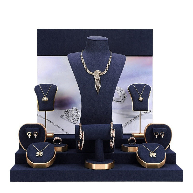 necklace display - Blue Microfiber Metal Display Stand Necklaces C01958 front view
