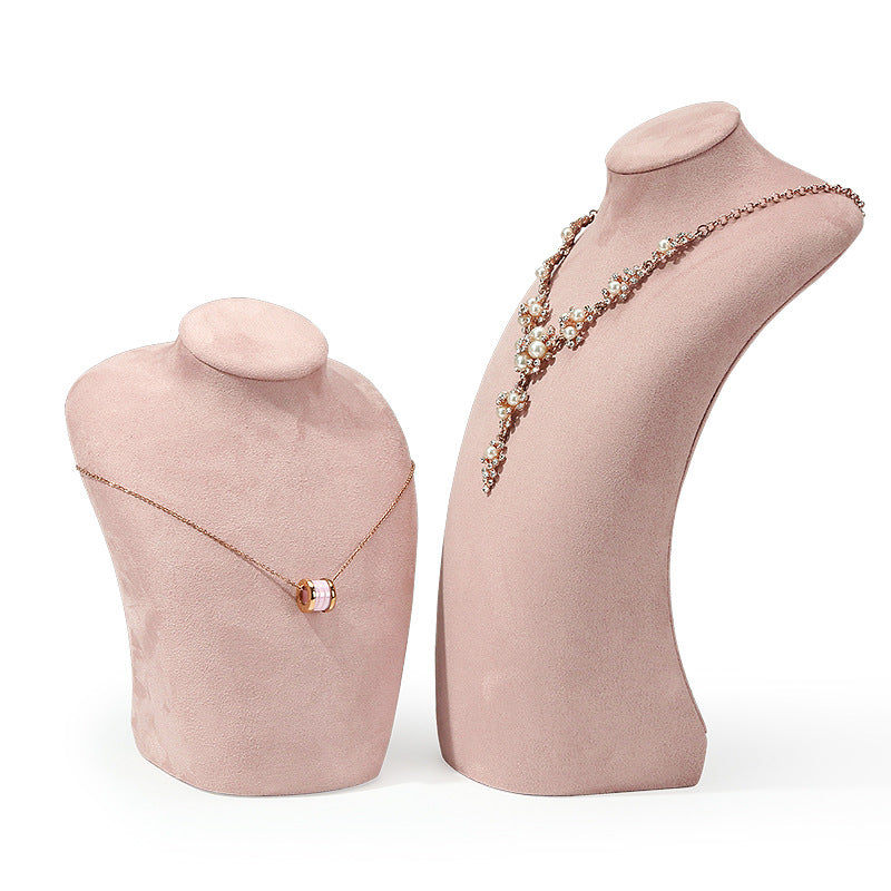 necklace display - 2pcs Pink Velvet Necklace Bust Display Mannequin C02568 front view