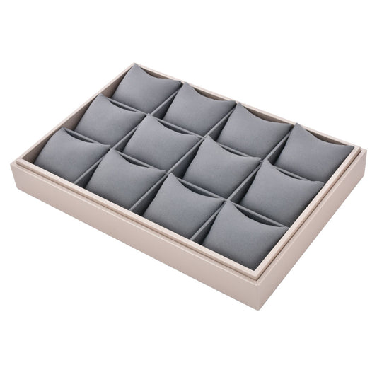necklace display and watch display - 12 Gray PU Display Watch Tray Necklace T002-W PU-G open view