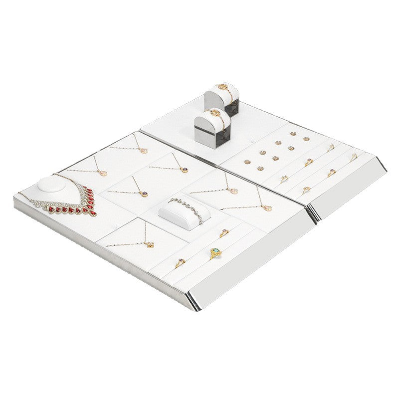 necklace display - White PU Leather Display Tray Necklaces Rings C02763 front view