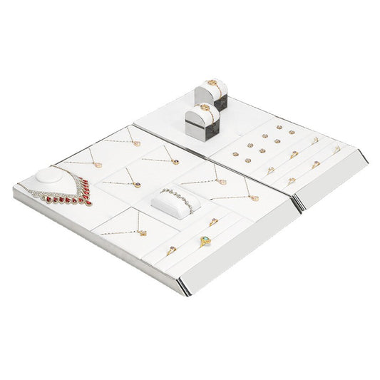 necklace display - White PU Leather Display Tray Necklaces Rings C02763 front view