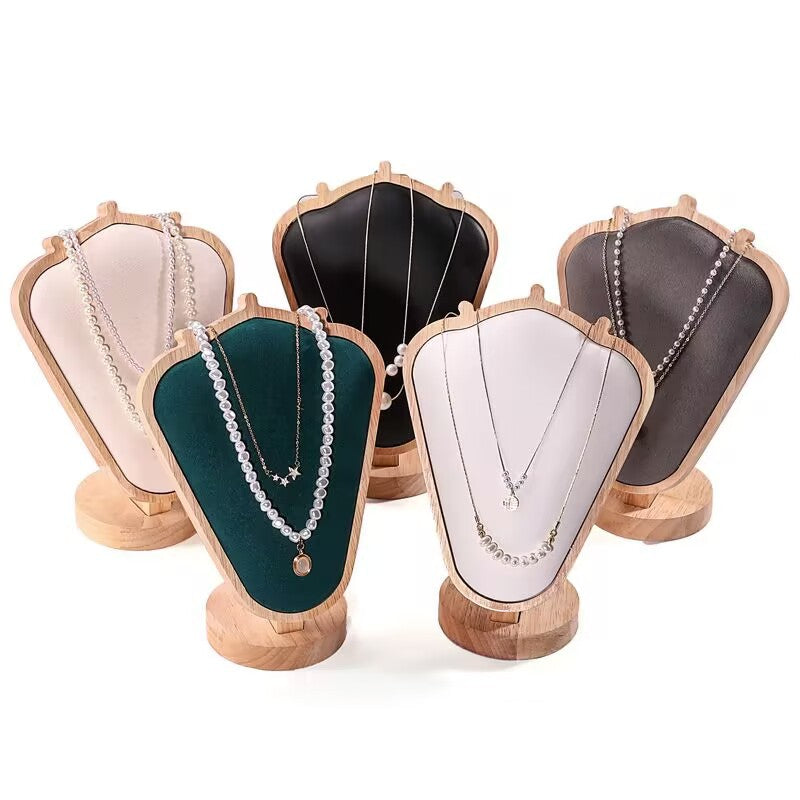 necklace display - Wood Velvet Necklace Display Bust Stand C02654 front view