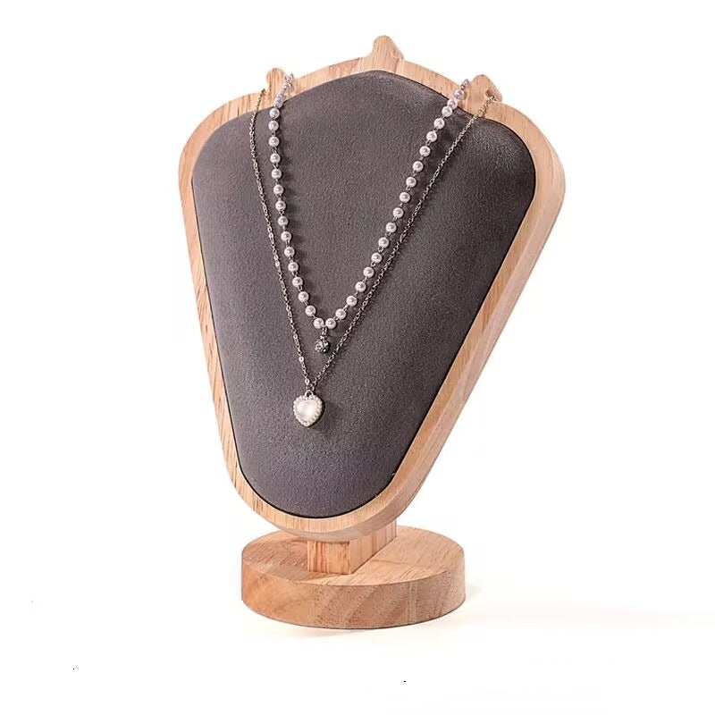 necklace display - Wood Velvet Necklace Display Bust Stand C02654 side view
