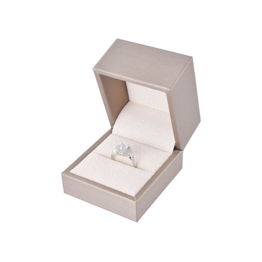 12pcs Champagne PU Wooden Ring Boxes Display - open ring box main view