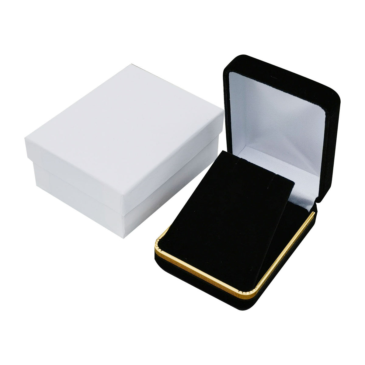 pendant box - Black Rectangular Velvet Pendant Boxes with Gold Trim - 12 Pack SP10-BK open view