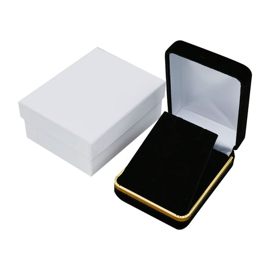 pendant box - Black Rectangular Velvet Pendant Boxes with Gold Trim - 12 Pack SP10-BK open view