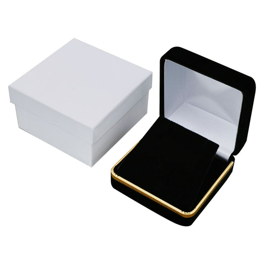 pendant box - Black Square Velvet Pendant Boxes with Gold Trim - 12 Pack SP9-BK open view