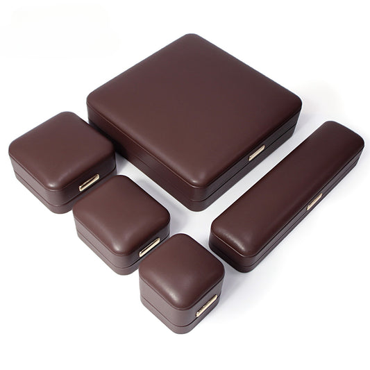 pendant box and bracelet box and necklace box - Brown PU Leather Box Bracelet Necklace Pendant C00218 front view