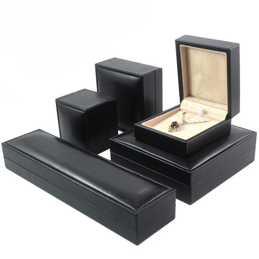 pendant box and bracelet box and necklace box - Black PU Leather Box Necklace Bracelet Pendant C00229 front view