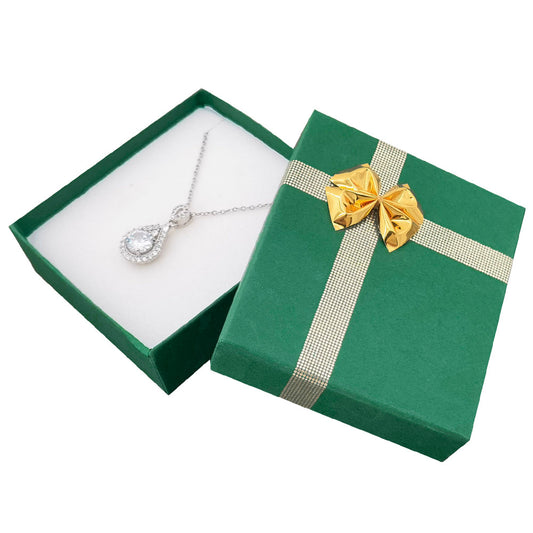 pendant box - 24-Piece Green Ribbon Paper Pendant Gift Boxes B0923-G front view
